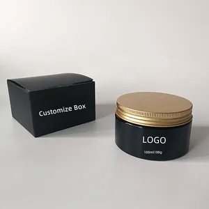 Recipiente de plástico para animais de estimação vazio com logotipo de luxo para creme facial preto 300g, frasco de cosméticos com tampa de alumínio dourada, kit de caixa personalizada