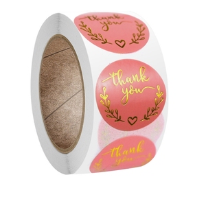 Rouleau de cercle rond de couleur rose Logo personnalisé Merci autocollants décoratifs - Product Image 1