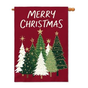 Bandera Decorativa para Exteriores de Doble Cara, Estilo Rústico, Color Rojo Oscuro/Verde, 28x40 Pulgadas, de Poliéster, para Jardín o Porche, con Soporte para Poste, Feliz Navidad - Product Image 1