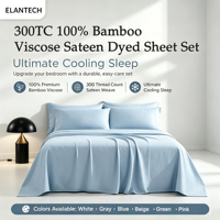 Parure de lit 4 pièces de luxe en bambou 300TC, drap-housse respirant et rafraîchissant, vente en gros