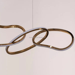 Lámpara colgante de 5 anillos de oro Irregular, luz <span class=keywords><strong>Led</strong></span> lineal, accesorios de iluminación de techo <span class=keywords><strong>Rectangular</strong></span> para comedor y <span class=keywords><strong>cocina</strong></span> - Product Image 5