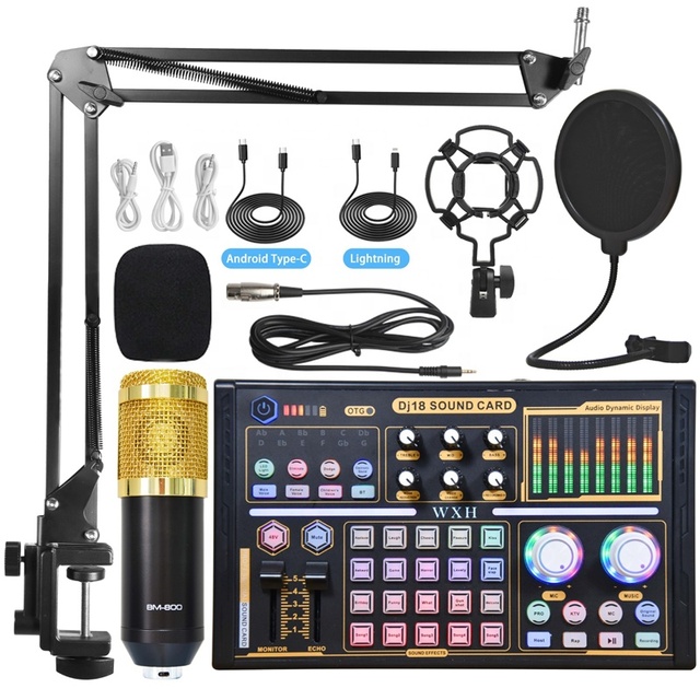 BM 800 Professional Dj18 Sound Card Set BM800 Mic Recording Studio Condenser Microphone for Karaoke Podcast for Studio Recording
