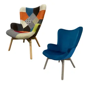 Mehrfarbiger Stoff Patchwork Polsters essel Moderner Samt Freizeit Schlafzimmer Liege Single Relax Sofa Stuhl mit Holz