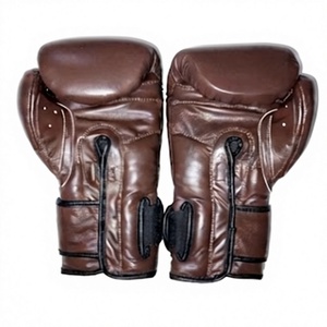 Gants de boxe en cuir marron avec sangle de poignet réglable à scratch, respirants, pour l'entraînement en salle de sport - Product Image 2
