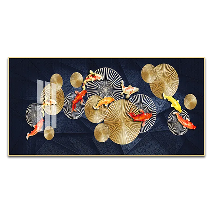 주문을 받아서 만들어진 현대 예술 장식 호텔 회화 빛 럭셔리 크리스탈 도자기 회화 가정 장식 정물 물고기 그림