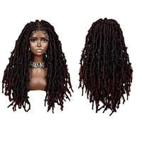 Wig Dreadlock Afrika dengan Belahan Tengah, Kepang Kupu-kupu Pendek, Rambut Palsu untuk Pria/Wanita, Rambut Keriting Panjang, Sutra Domestik