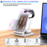 Support de chargeur sans fil magnétique double bobine 3-en-1 personnalisé 15W avec port Type-C pour téléphones et montres connectées – Vente en gros
