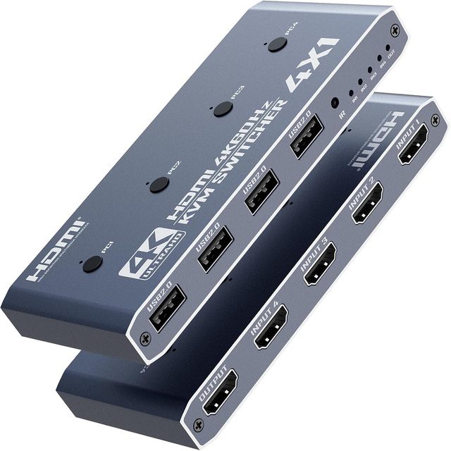 SYONG 4 in 1 Out HDMI 4K60Hz KVM Switcher, 4 Port HDMI USB 2.0 Switch for 4 Computers Sharing Monitor, Keyboard, Mouse, Printer