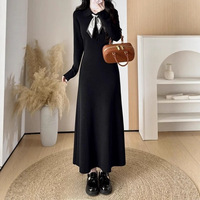 Robe pull tricotée élégante et haut de gamme à taille ajustée, style décontracté, pour femme, automne-hiver, polyvalente, coupe ajustée, ligne A, unie