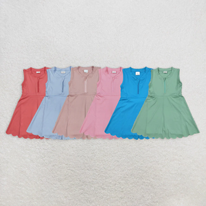 Wholesale Girls Summer Yoga <b>Dress</b> Sleeveless <b>Plaid</b> Print Active <b>Dress</b> Casual Knee Length Scallop Athletic <b>Dresses</b> - Product Image 6
