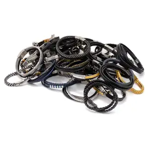 Wholesale Black Vintage Custom Bracelet Men Stainless Steel 316 Fashion Genuine Leather Men's Leather Bracelet