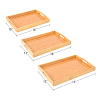 Lot de 3 plateaux de table basse en bois Plateau de service en bambou avec poignées