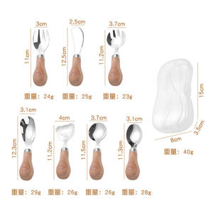 Ensemble de couverts en forme d'ours pour enfants, en acier inoxydable 304, avec manche en bois, design de dessin animé, pour enfants de 12 mois et plus - Product Image 4