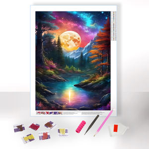 Kit de Pintura de Diamantes 5D DIY, Patrón de Río al Aire de la Noche en el Bosque, Mosaico de Diamantes Completo, Decoración de Pared para el Hogar - Product Image 1