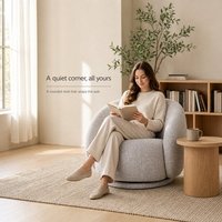 Fauteuil barillet moderne en tissu chenille gris clair, fauteuil lounge rond avec coussin moelleux, fauteuil d'appoint pour salon