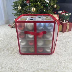 Christmas Ball Storage Box 64 Grids Folding Ornament Box With PVC In Divider Christmas Storage Box