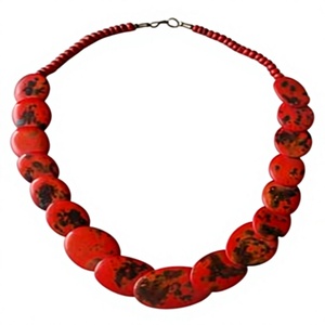 Collier tendance en résine de qualité supérieure, fantaisie, avec perles rondes rouges, jaunes et noires et formes de baril, bijoux unisexes à la mode - Product Image 6