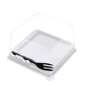 Blister disposable PVC transparent packaging box with knife and fork Mousse cake food plastic packaging box