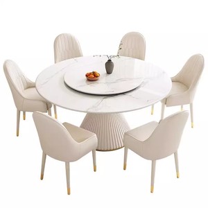Juego de Mesa de Comedor Redonda de Mármol con Patas Doradas para Comedor de Hotel de Lujo Moderno Nórdico, 6 Sillas con <span class=keywords><strong>Centro</strong></span> Giratorio - Product Image 1