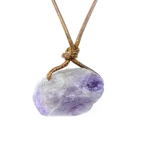 Reiki Stone Raw Rock Mineral Tourmaline Crystal Necklaces Natural Amethysts Amazonite Fluorite Quartz Pendant Necklaces Healing