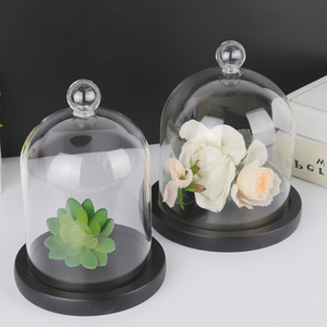 El üflemeli dekoratif şeffaf ekran cam Cloche mum kavanoz kubbe kapak doğal bambu taban - Product Image 5