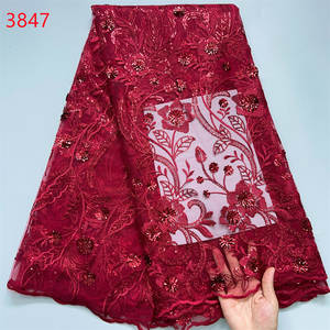 ผ้าลูกไม้ฝรั่งเศสคุณภาพสูง 3847 ประดับเลื่อม 5 หลา ผ้าลูกไม้ตาข่ายหรูหราปี 2024 ผ้าลูกไม้แอฟริกันสำหรับชุดแต่งงานผู้หญิงแบบไนจีเรีย - Product Image 5