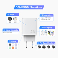 Chargeur rapide électrique 45W PD double port avec affichage numérique USB-C USB-A PPS pour ordinateur portable, appareil photo, voyage, universel, ignifuge et sûr