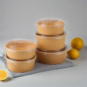 Bol à soupe en papier kraft compostable jetable personnalisé, conteneur alimentaire en papier de 500 ml avec couvercle, emballage en forme de bol - Product Image 3