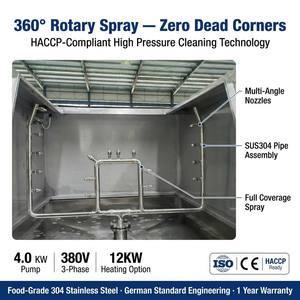 Laveuse de chariots à déchets rotative automatique 360° de qualité alimentaire, en acier inoxydable SUS304, machine de nettoyage et de désinfection haute pression pour boulangeries et laiteries - Product Image 4