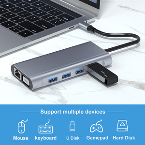 ฮับ USB Type-C 11-in-1อเนกประสงค์-4 x USB 3.0 A-USB splitter-PD VGA 4K HD HDTV 3.5มม. ช่องเสียบหูฟังแบบ11 in 1 - Product Image 6