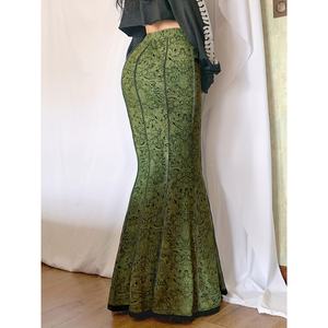 Nouvelle jupe queue de poisson taille haute en dentelle style vacances, coupe ajustée sexy pour femme, jupe cargo trapèze verte - Product Image 4