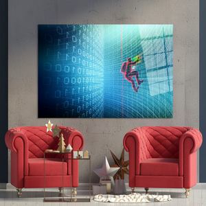 Impression sur panneau Matrix Code Art Deco, art mural suspendu, toile en verre trempé avec cadre transparent - Product Image 3
