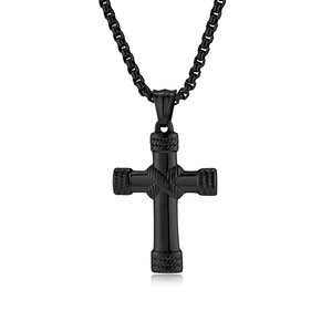 Collar cruzado de acero de titanio con diseño único y nudo para hombre, joyería moderna y resistente a la decoloración, fabricado en Dongguan. - Product Image 5