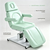 Fauteuil de beauté hydraulique vert clair réglable et inclinable avec trou pour le visage et accoudoirs pour spa, tatouage, cils