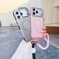 Coque dégradée colorée pour iPhone 17 Pro Max avec support de caméra et support magnétique, étui de téléphone portable avec cordon