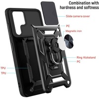 Coque pour Samsung S24 avec protection coulissante pour objectif d'appareil photo, béquille et anneau de maintien, compatible avec Samsung Galaxy S26 S25 S24 S23 S22 A05 A55