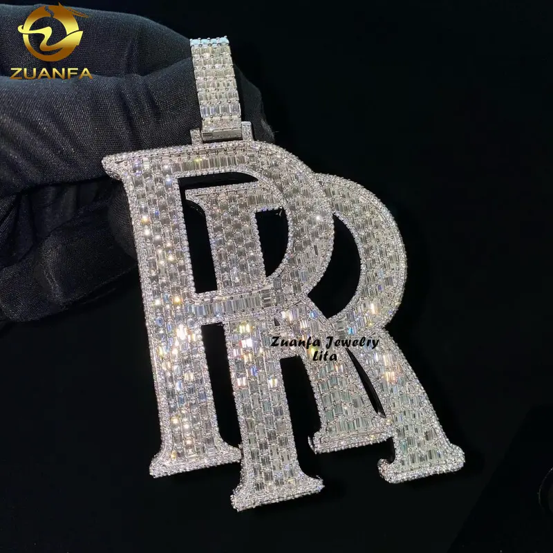 Personalizado Hip Hop joyería Moissanite diamantes COLLAR COLGANTE letra inicial Logo 925 Plata Iced Out colgante