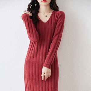 Moda donna con scollo a v a più colori manica lunga aderente attillato Sexy <span class=keywords><strong>lungo</strong></span> <span class=keywords><strong>in</strong></span> <span class=keywords><strong>lana</strong></span> 100% <span class=keywords><strong>lungo</strong></span> Casual Maxi abito maglione Extra morbido - Product Image 6