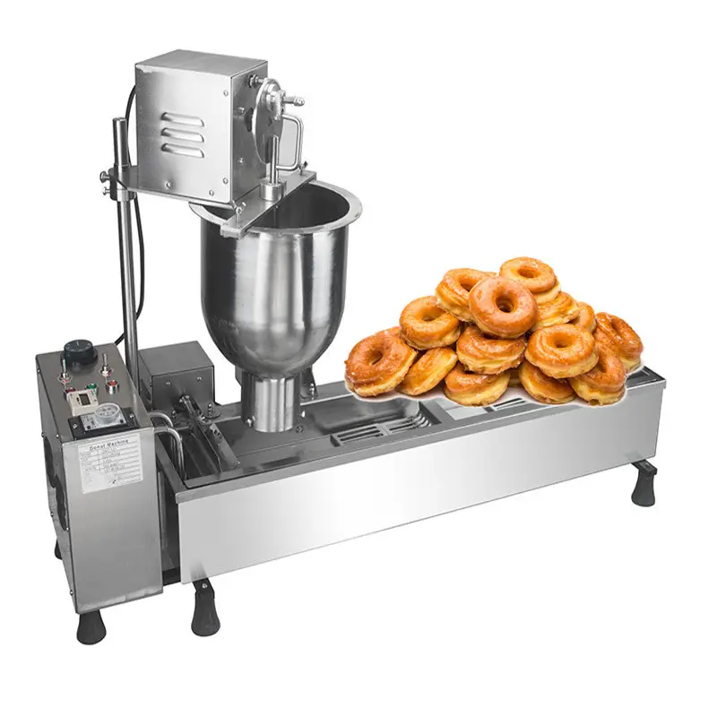 Mini máquina de rosca elétrica, máquina de aço inoxidável de grau alimentar kfc para fazer rosca e chaleira aberta com 3 moldes