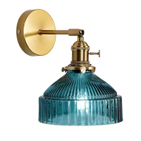 Applique murale LED moderne en fer, style campagnard américain, E27, verre bleu, pour hôtel, chambre, couloir, salon