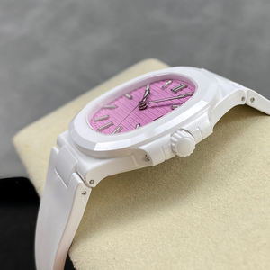 Montre de luxe personnalisée pour homme et femme, boîtier octogonal en céramique, cadran rayé rose, affichage de la date, montre sport, montre intemporelle - Product Image 3