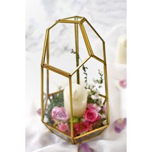 Geometrisches <span class=keywords><strong>Terrarium</strong></span> aus hand gefertigtem Glas mit unregelmäßigem Messing-Gold blumen pflanzen display aus Holz für den Boden gebrauch - Product Image 1
