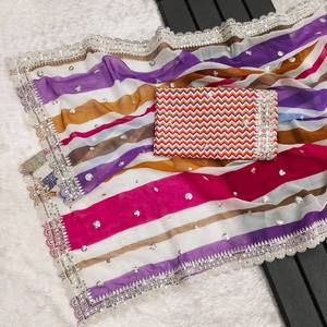 Magnifique collection de sari en soie Georgette mono print ban-glory pour femme - Product Image 5