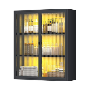 Armoire murale de salle de bain moderne, armoire à pharmacie en métal, portes en verre cannelé, armoire murale pour toilettes, 5 étagères réglables - Product Image 1