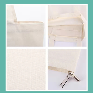 Wholesale <b>Plain</b> Fashion Zipper Cotton Shopping Bag Reusable <b>Canvas</b> Grocery Tote Bag Custom Printed Logo - Product Image 3