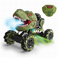 Juguete de camión monstruo con Control remoto para niños, juguete de simulación de dinosaurio, vehículo de derrape recargable, giros de Control remoto, coche acrobático de pulverización, 2,4G
