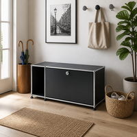 Meuble bas modulaire contemporain en métal noir avec rangement verrouillable, meuble de rangement chromé pour bureau, salon, support TV en acier