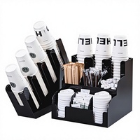 Support pour couvercles de gobelets en acrylique, blanc et noir, multi-compartiments, distributeur de gobelets à café jetables, organisateur de comptoir