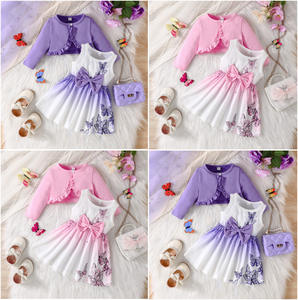 Kinderkleidung Mädchen Langarm-Rüschen-Cardigan + Ärmelloses Blumenprint-Oberteil <span class=keywords><strong>2</strong></span>-teiliges Modisches Outfit-Set <span class=keywords><strong>3</strong></span> Monate - <span class=keywords><strong>3</strong></span> Jahre - Product Image 2