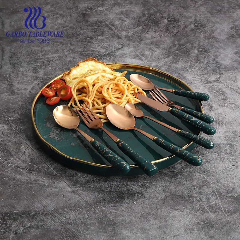 Khuyến Mại Gương Đánh Bóng Thép Không Gỉ 410 Nhà Bếp Giá Rẻ Dao Kéo Flatware Set Với Xử Lý Gốm